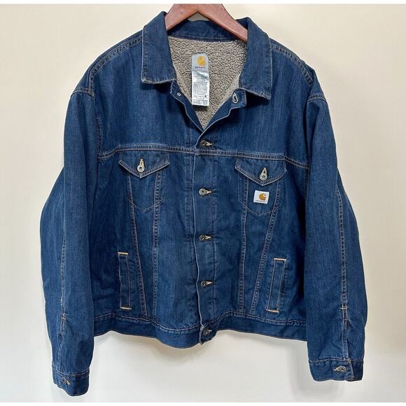 Carhartt‎ Denim Trucker Jacket Sherpa Lined Mens 4XL Blue J292 ABL Vintage - Picture 1 of 8